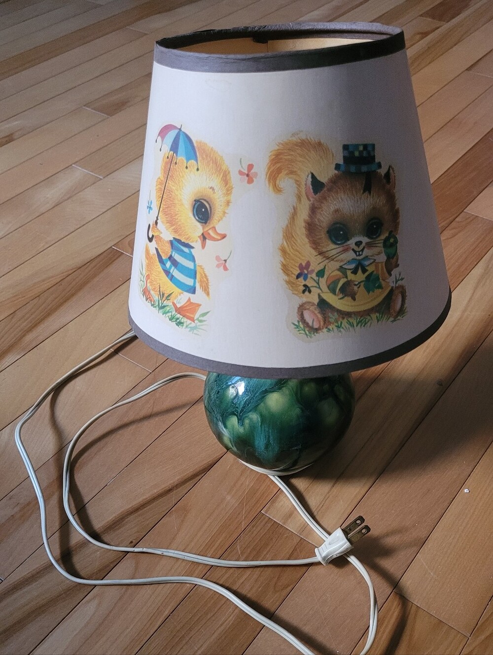 Vintage Ceramic Kids Table Lamp with Cute Animal Shade - Green Base